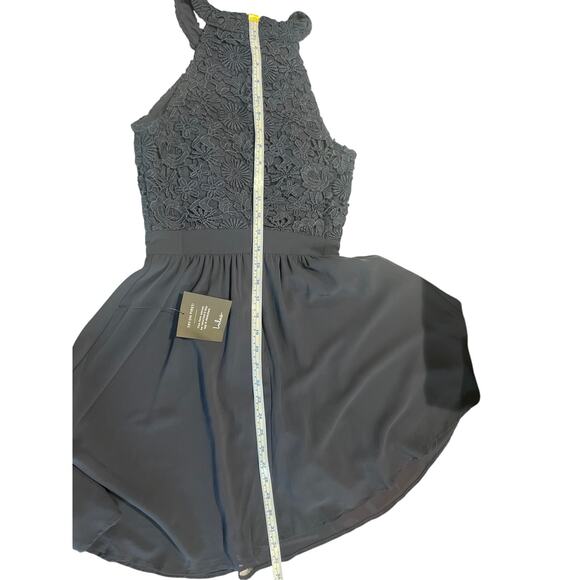 Lulus Lover's Game Navy Lace Skater Mini Dress Size XS Romantic Coquette Halter - Picture 12 of 12